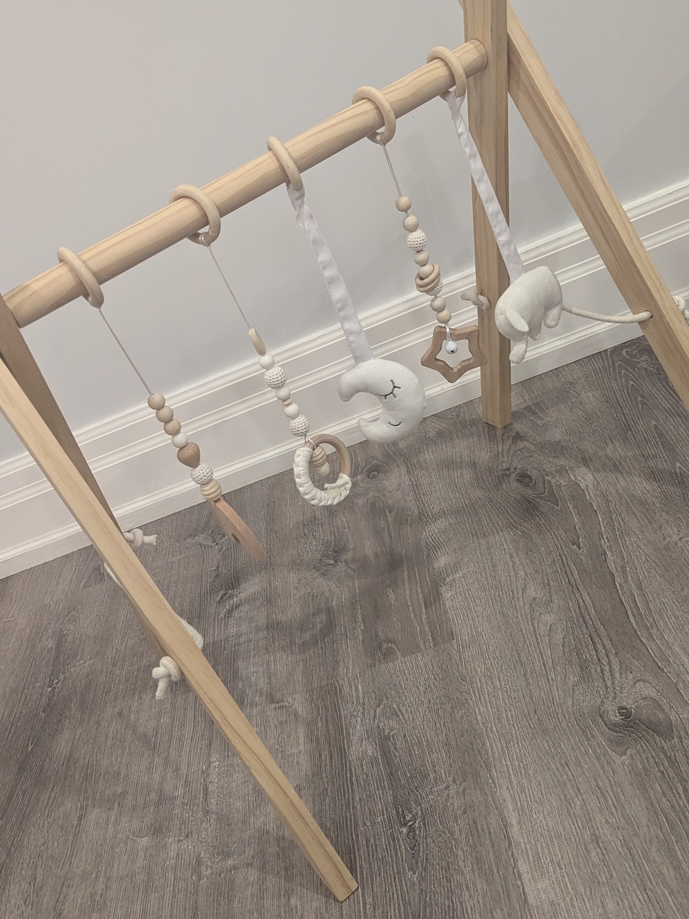 ComfyCubs Baby Playgym Neutral with White Hanging Toys